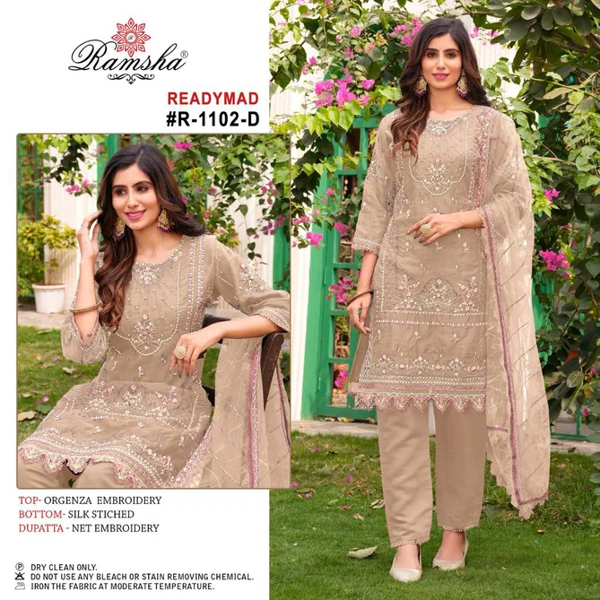 R 1102 Ramsha Organza Embroidery Pakistani Suit Wholesale Shop In Surat